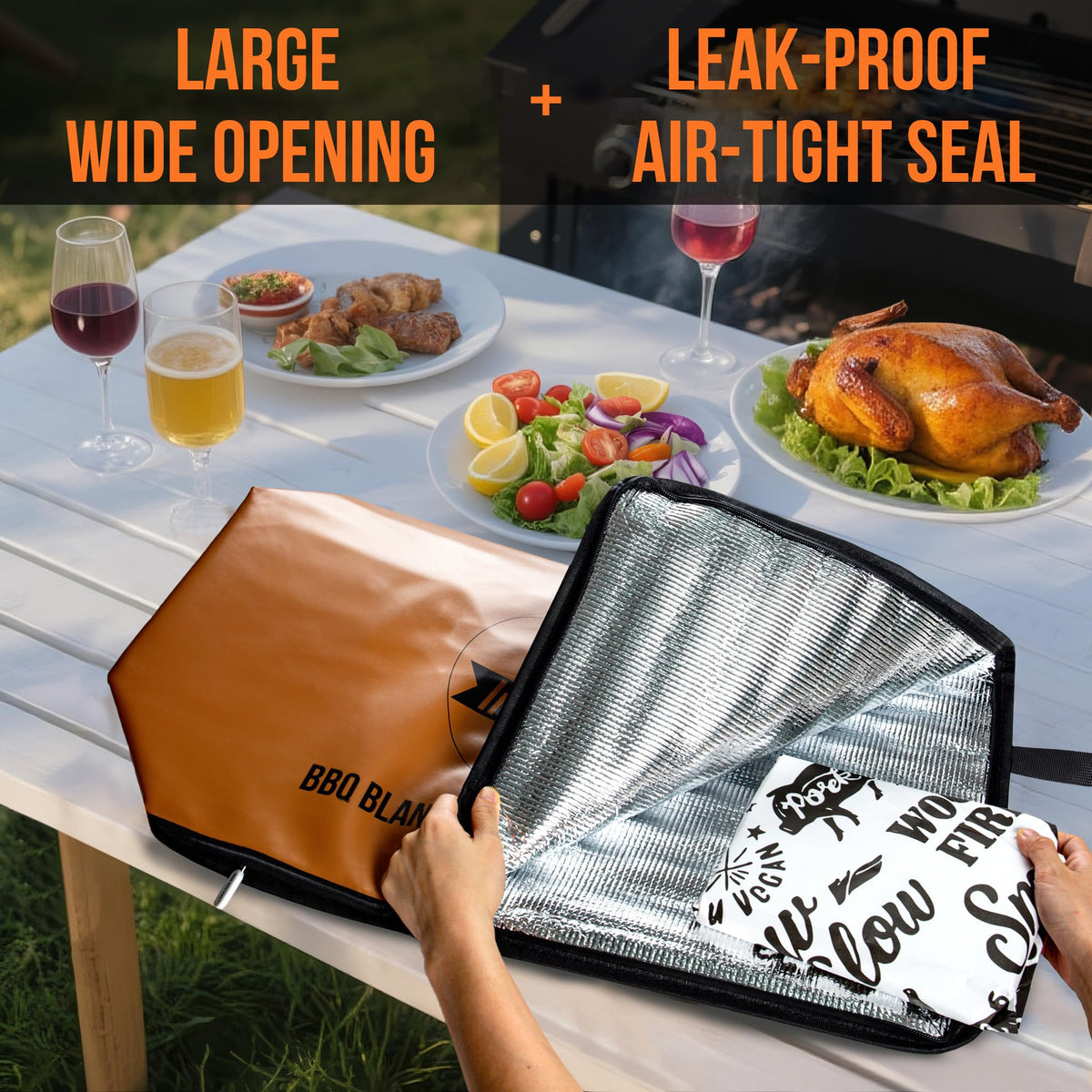 Iron Grillers 24in Leather BBQ Blanket wide opening for easy loading of big meats