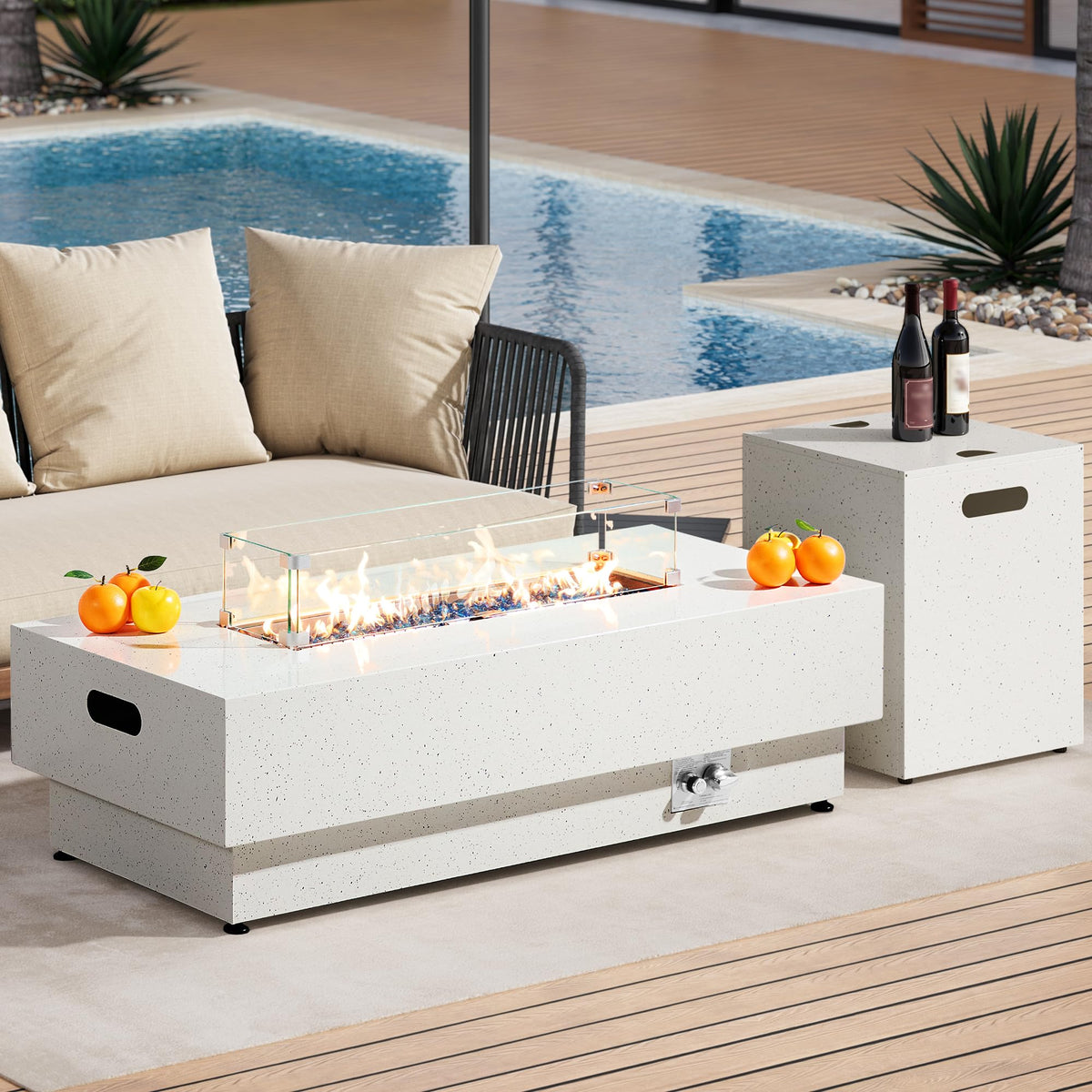 IRONCK 50-Inch outdoor fire pit table glows warmly for gatherings.