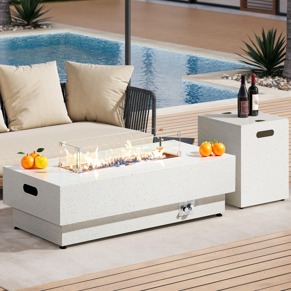 IRONCK 50-Inch outdoor fire pit table glows warmly for gatherings.