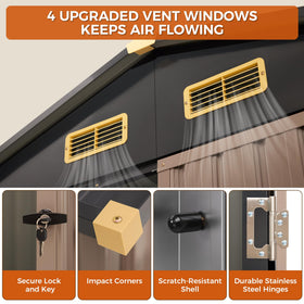 Double doors with lock on IRONCK shed for secure access.