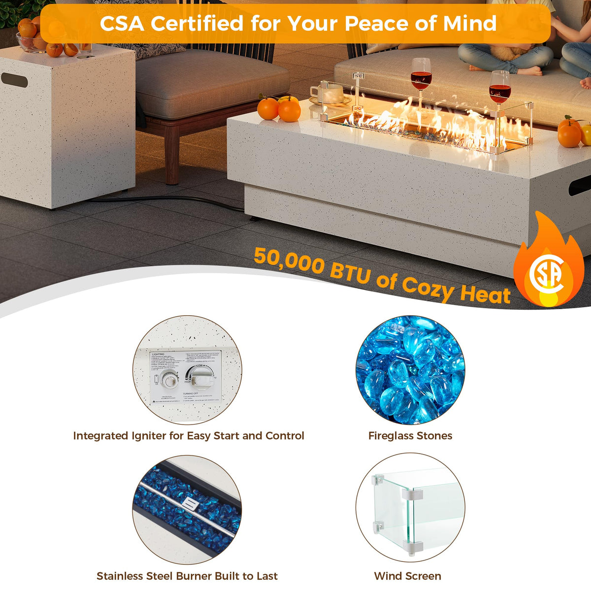 IRONCK dual-function fire table heats space while providing a sturdy surface.