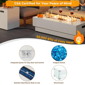 IRONCK dual-function fire table heats space while providing a sturdy surface.