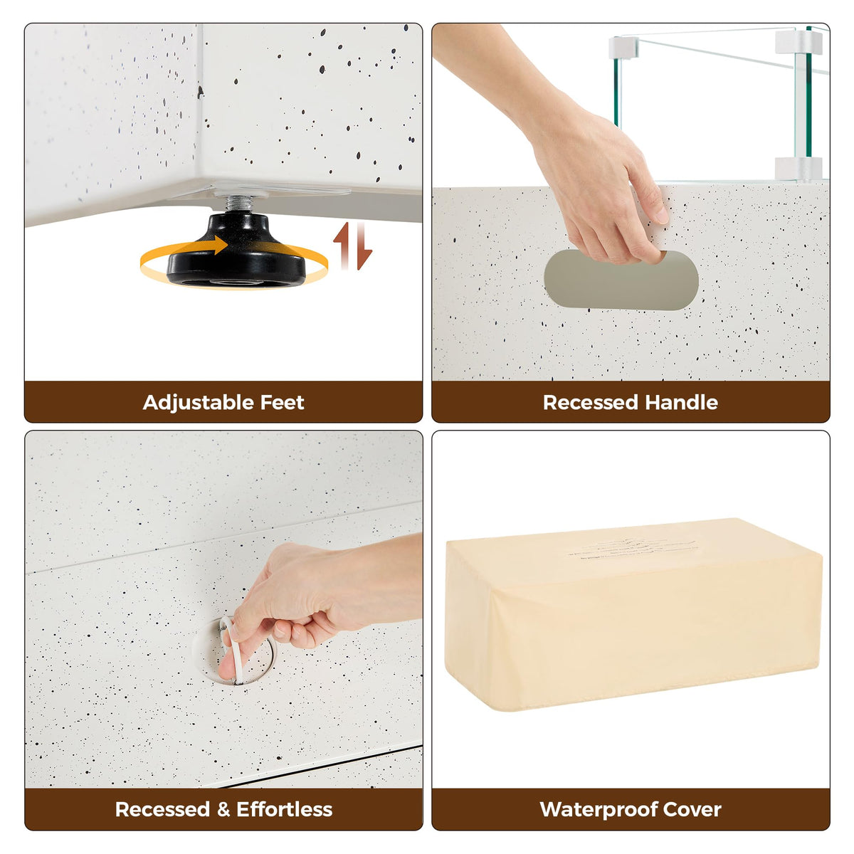 IRONCK marble-grain finish blends with outdoor décor for durable style.