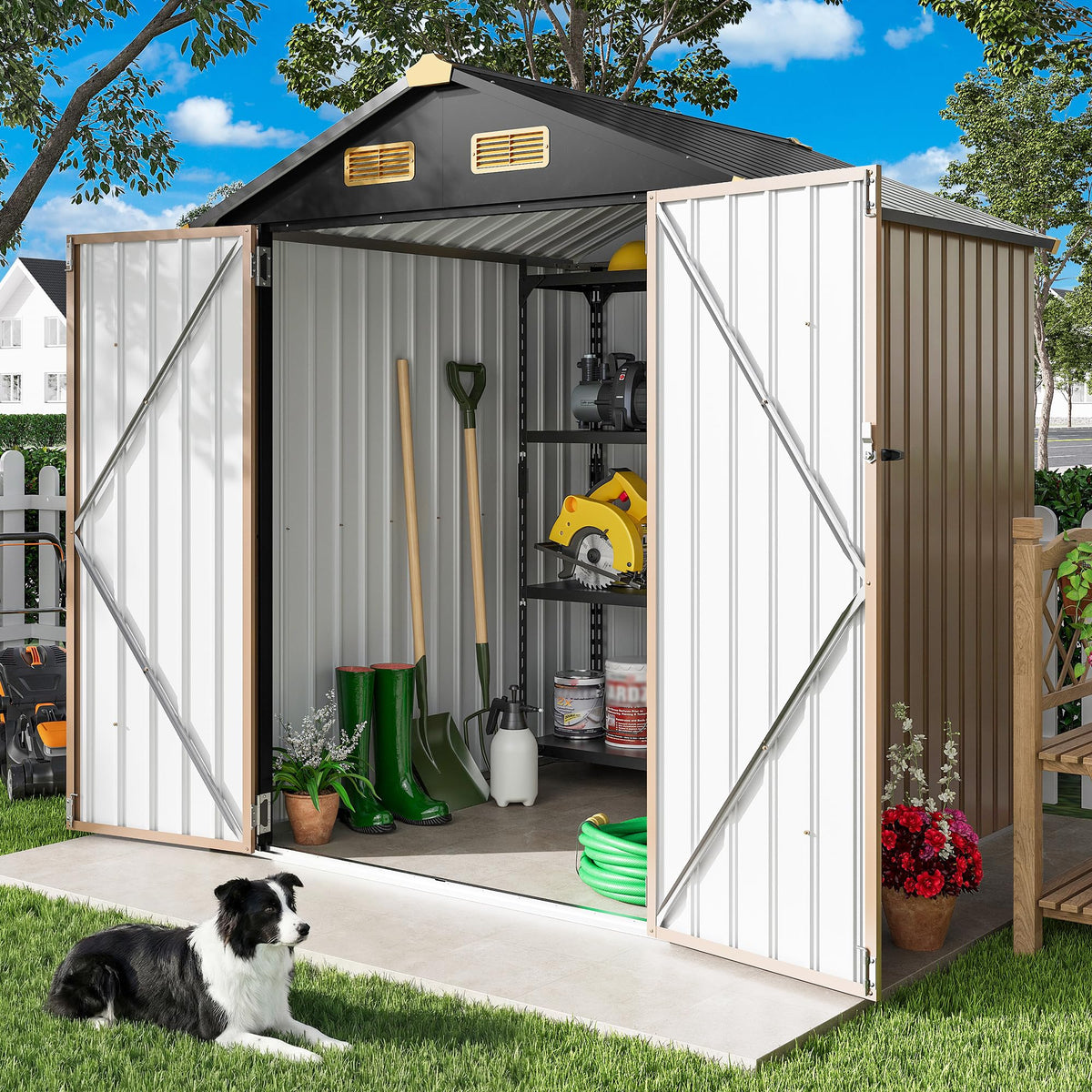 IRONCK shed front view with easy access for bikes and tools.