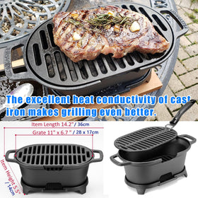 IRONMAX grill cooking steaks and vegetables with even heat.