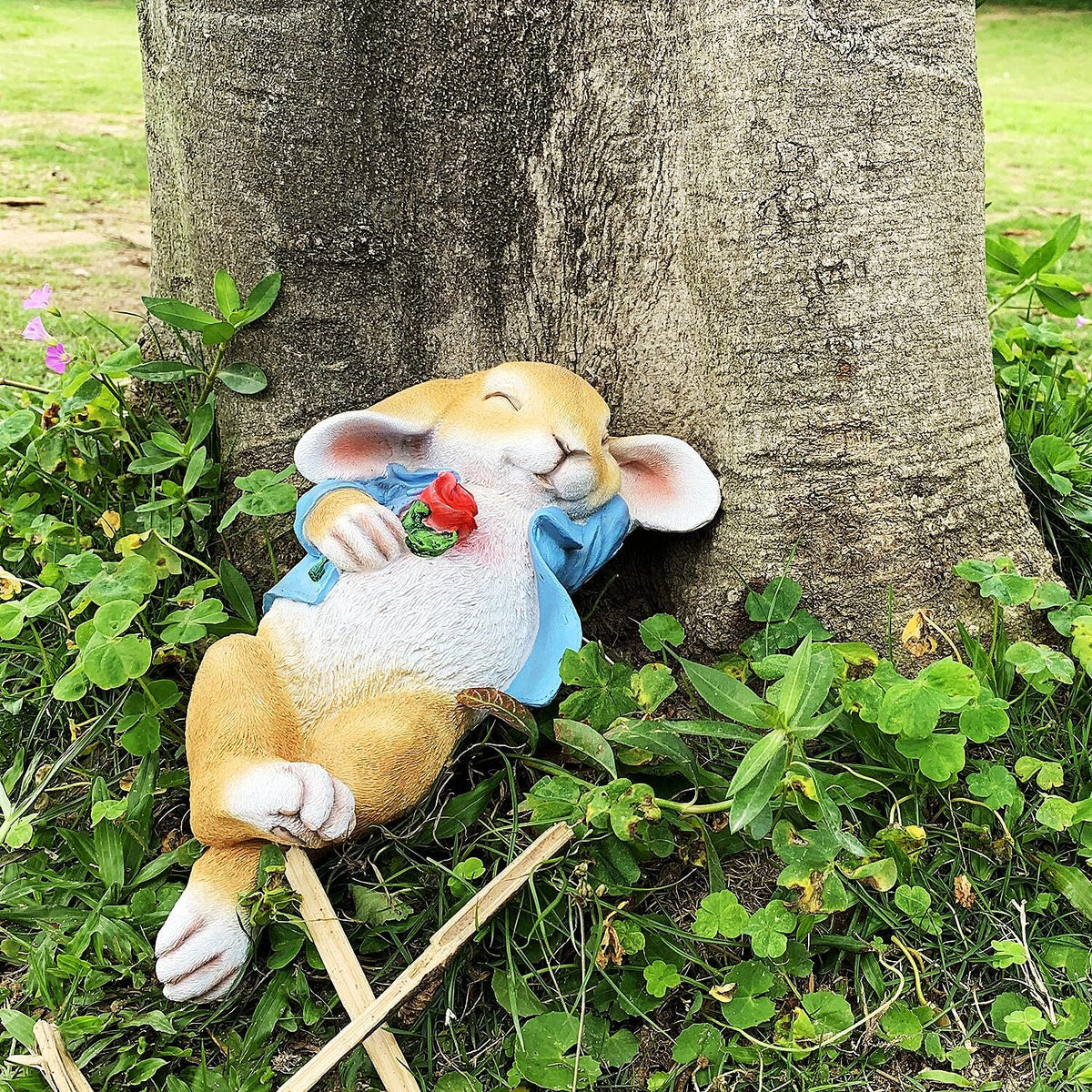 iRonrain handcrafted resin bunny statue designed for year-round display.