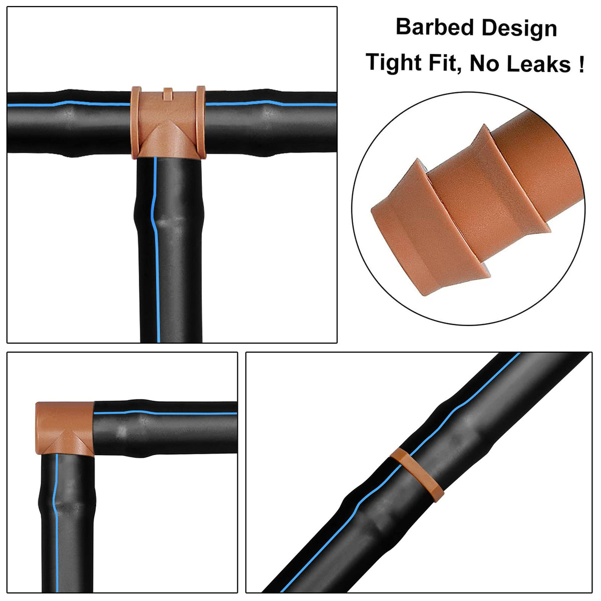 iRunning elbow fittings attached to tubing illustrate leak-proof, secure connections.