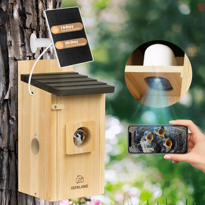 ISENLAND Smart Bird House front view camera for real-time birdwatching.