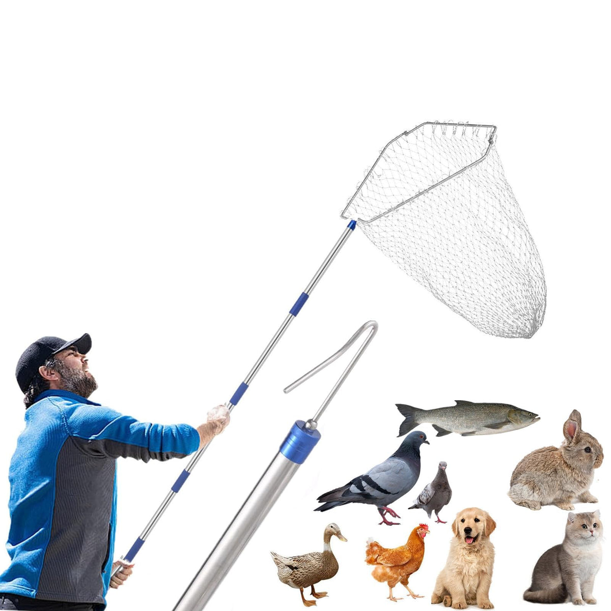 ISIVOVE chicken catching net with extendable rod reaching birds safely