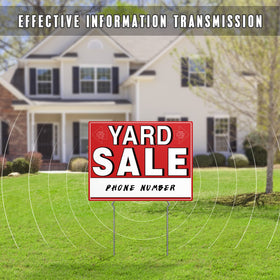 Double-sided red yard sale sign catches attention from both sides