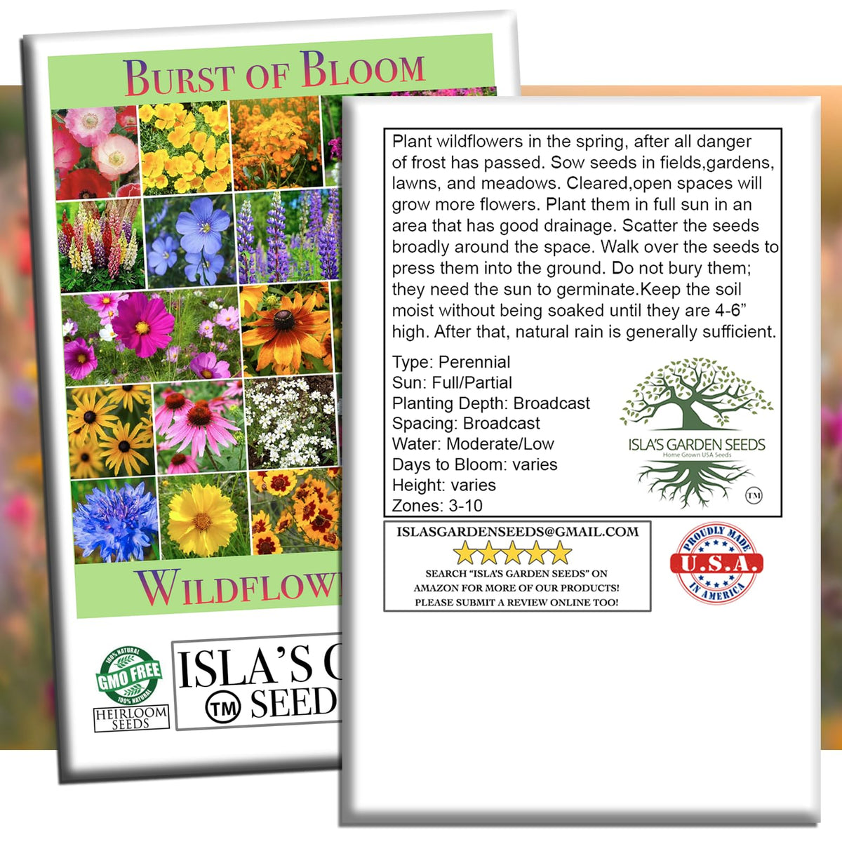 Isla's Garden Seeds Burst of Bloom pollinator habitat boosts bees and butterflies.