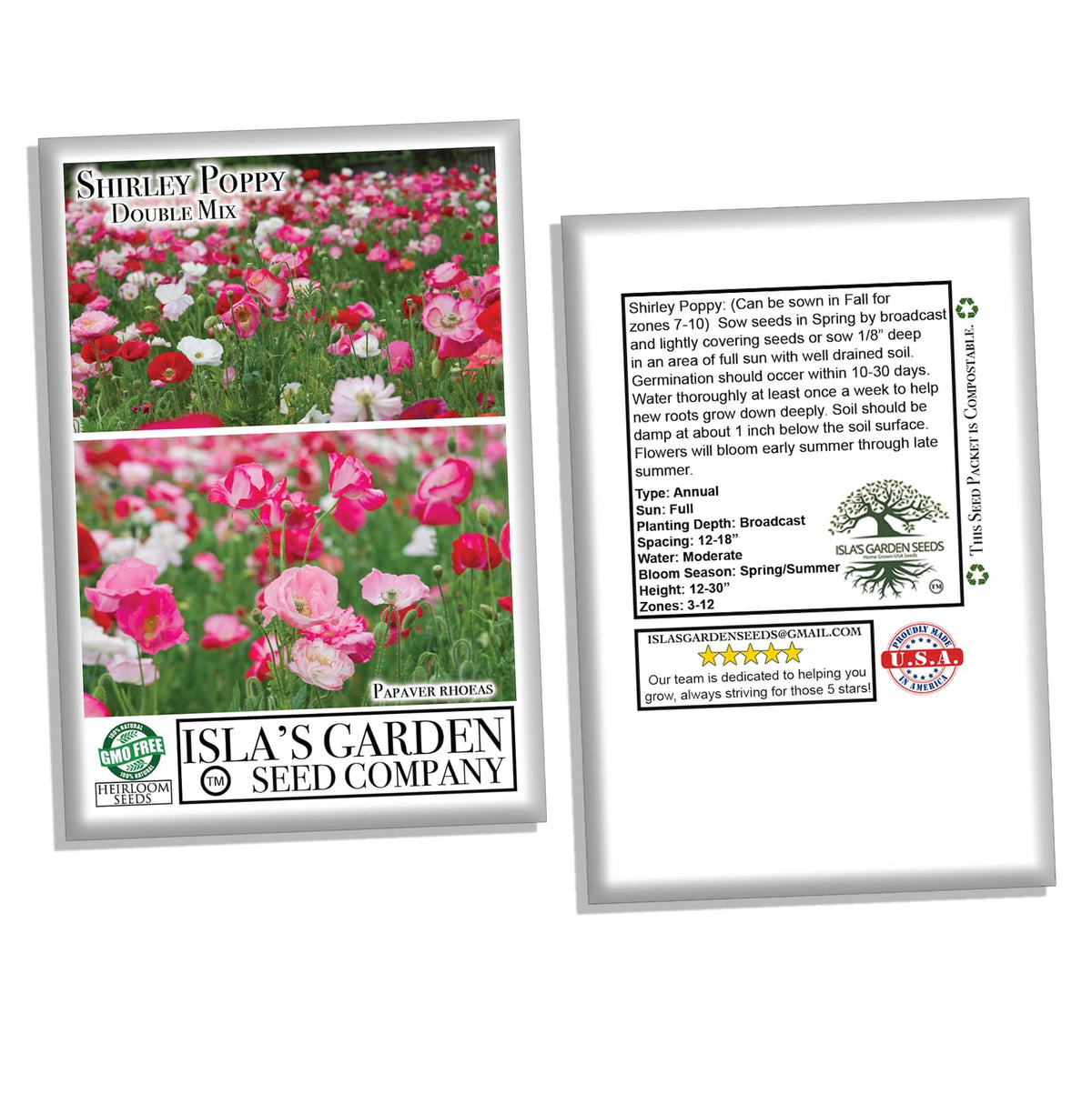 Isla's Garden Seeds poppies reach 12-30 inches for backdrop