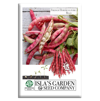 Isla's Garden Seeds borlotti beans seed packet for home cultivation with nutty flavor