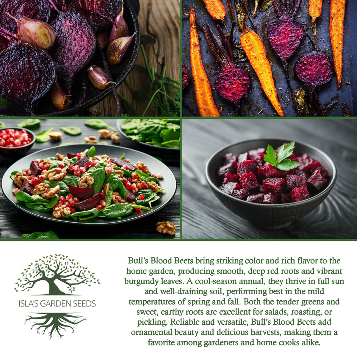 Isla's Garden Seeds Bull's Blood beets roasted offer earthy sweetness and vibrant color.