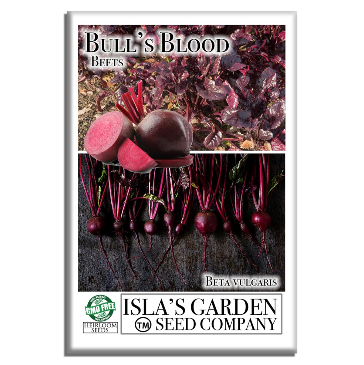 Isla's Garden Seeds Bull's Blood beet root with deep red color ideal for vibrant salads.