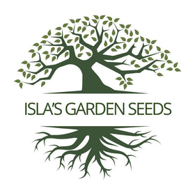 Isla's Garden Seeds dwarf pink cosmos seed packet label with heirloom and non GMO notes