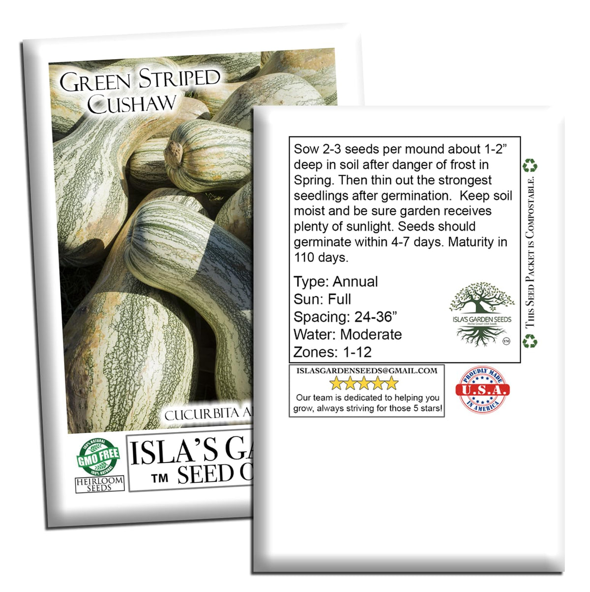 Cushaw reaches 95–110 days to maturity, aiding fall harvest planning.
