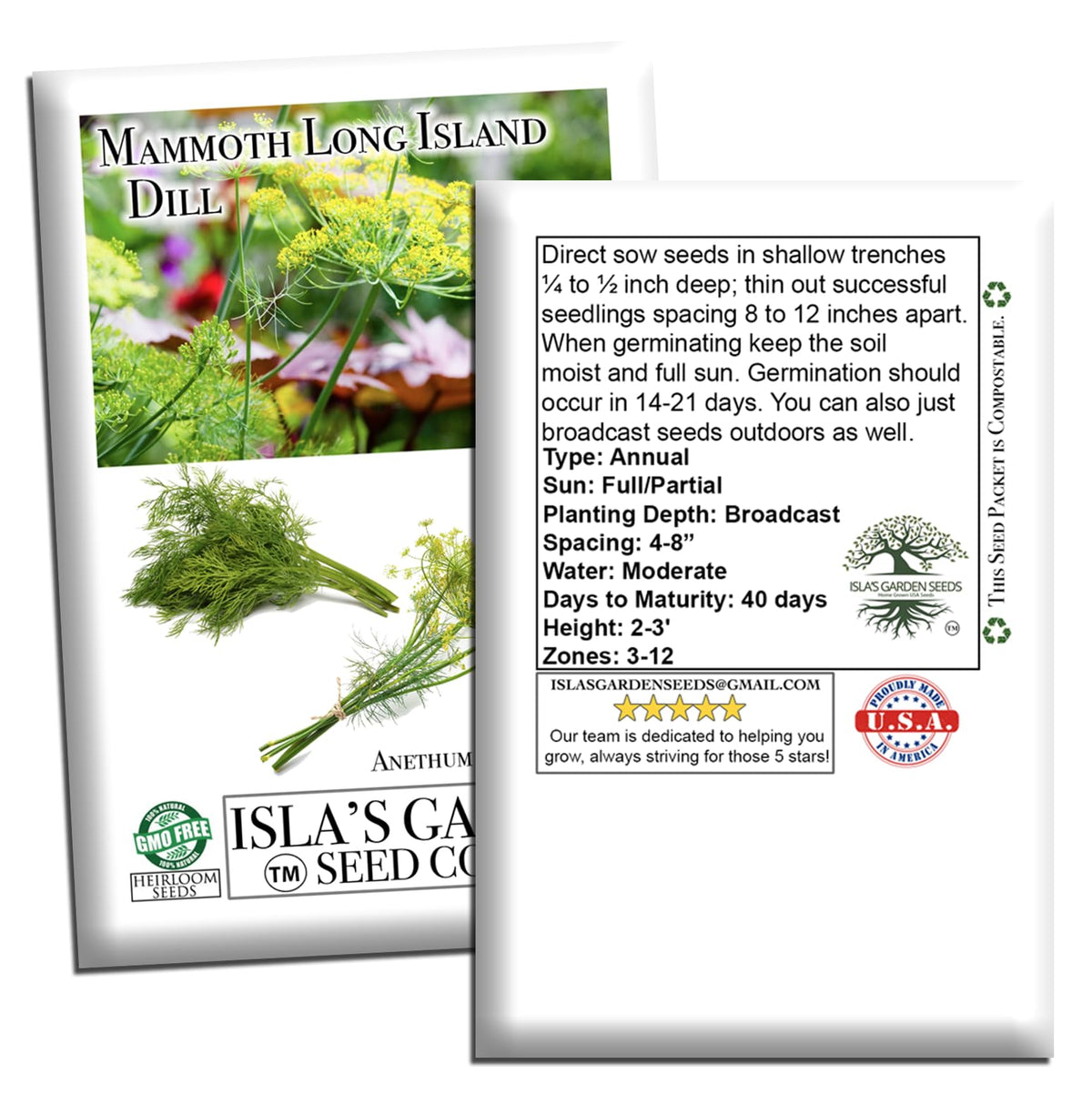 Isla's Garden Seeds Dill attracts pollinators, boosting garden biodiversity.