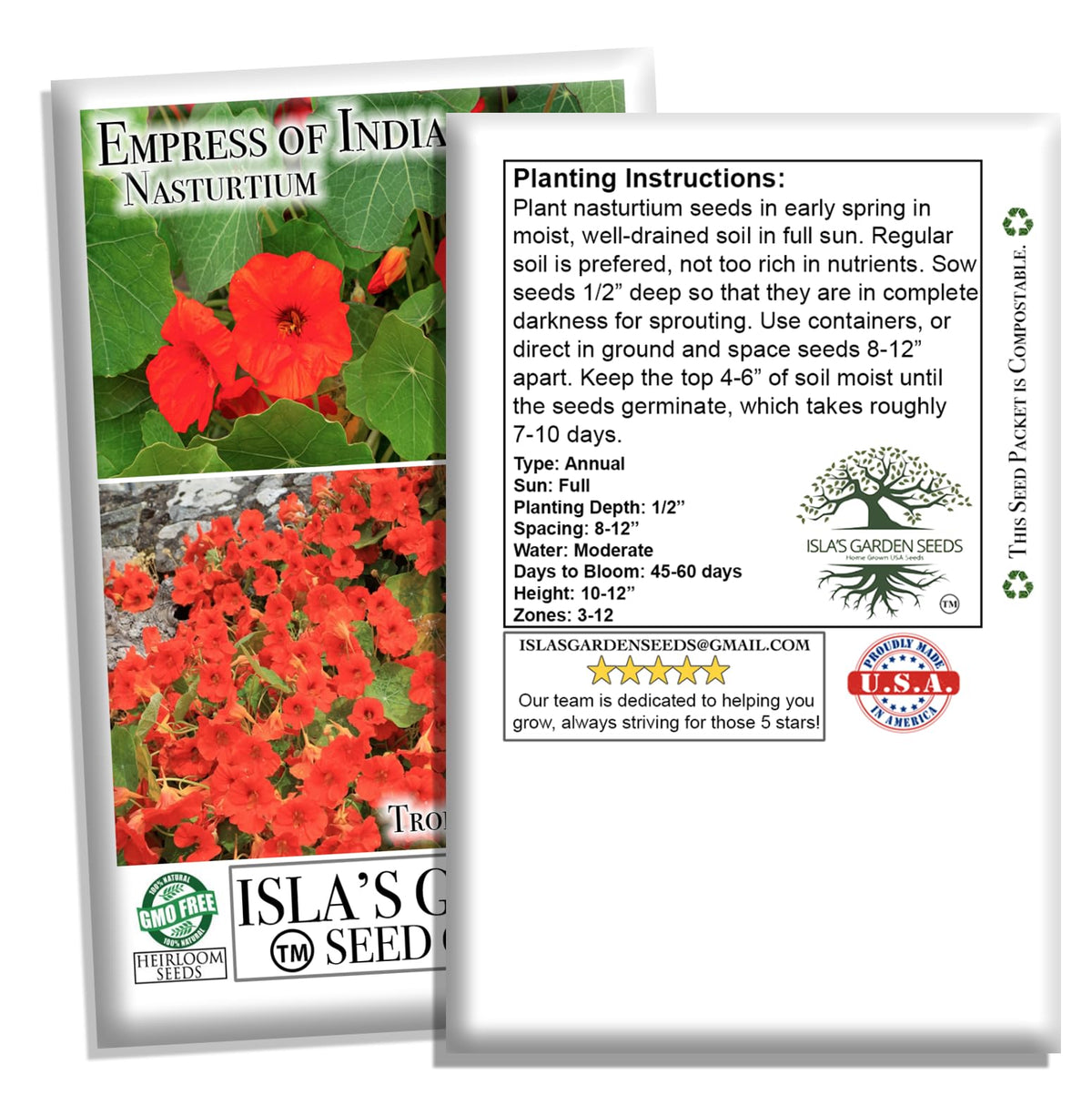 Isla's Garden Seeds Easy-to-grow nasturtium thriving in home gardens