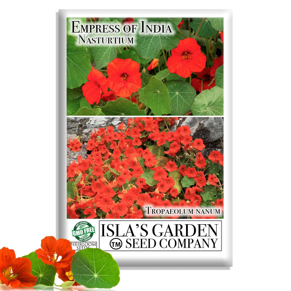 Isla's Garden Seeds Empress of India seed packet front for planning your edible garden