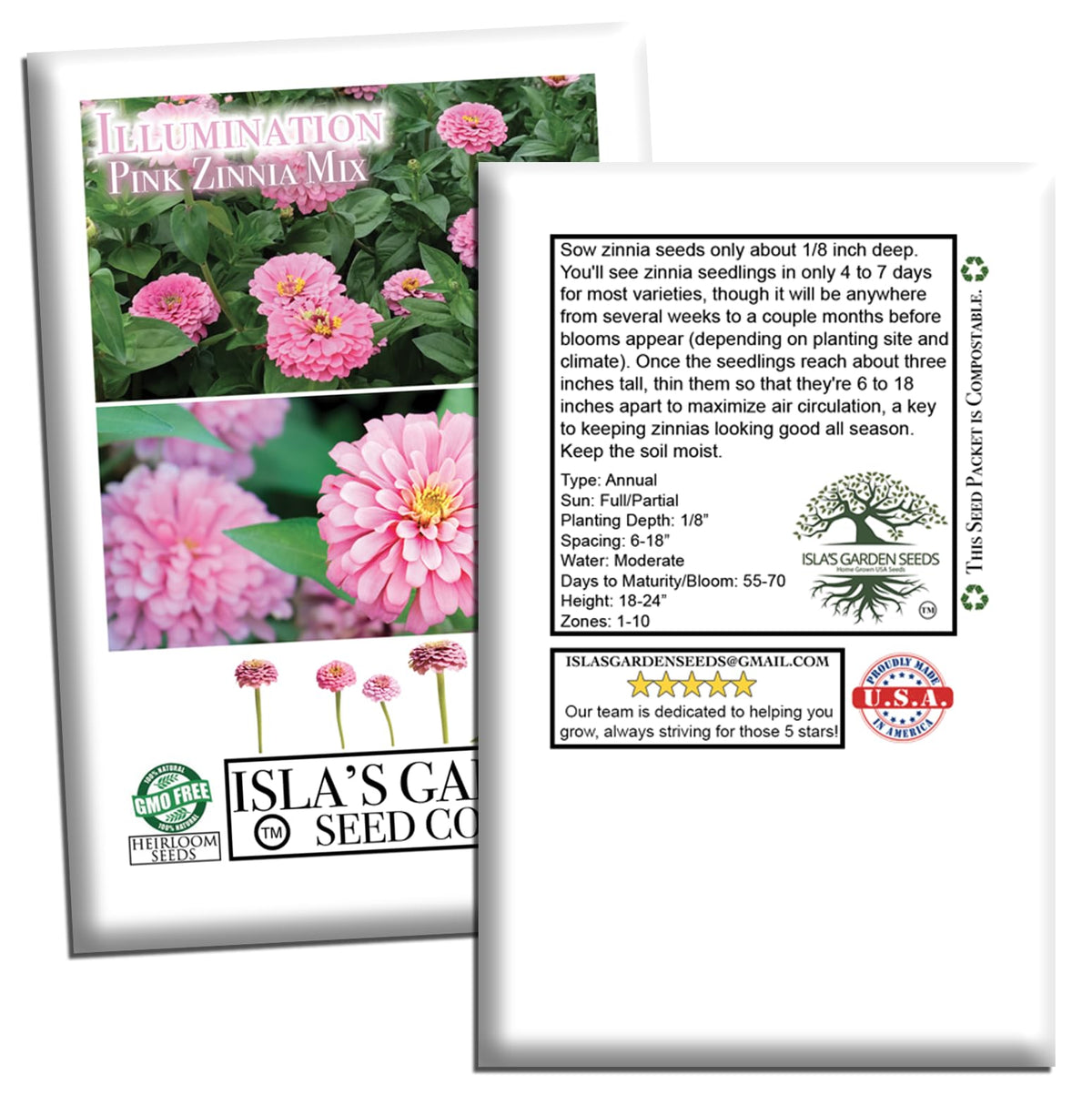 Isla's Garden Seeds Illumination Pink Zinnia pollinator-friendly blooms attract butterflies