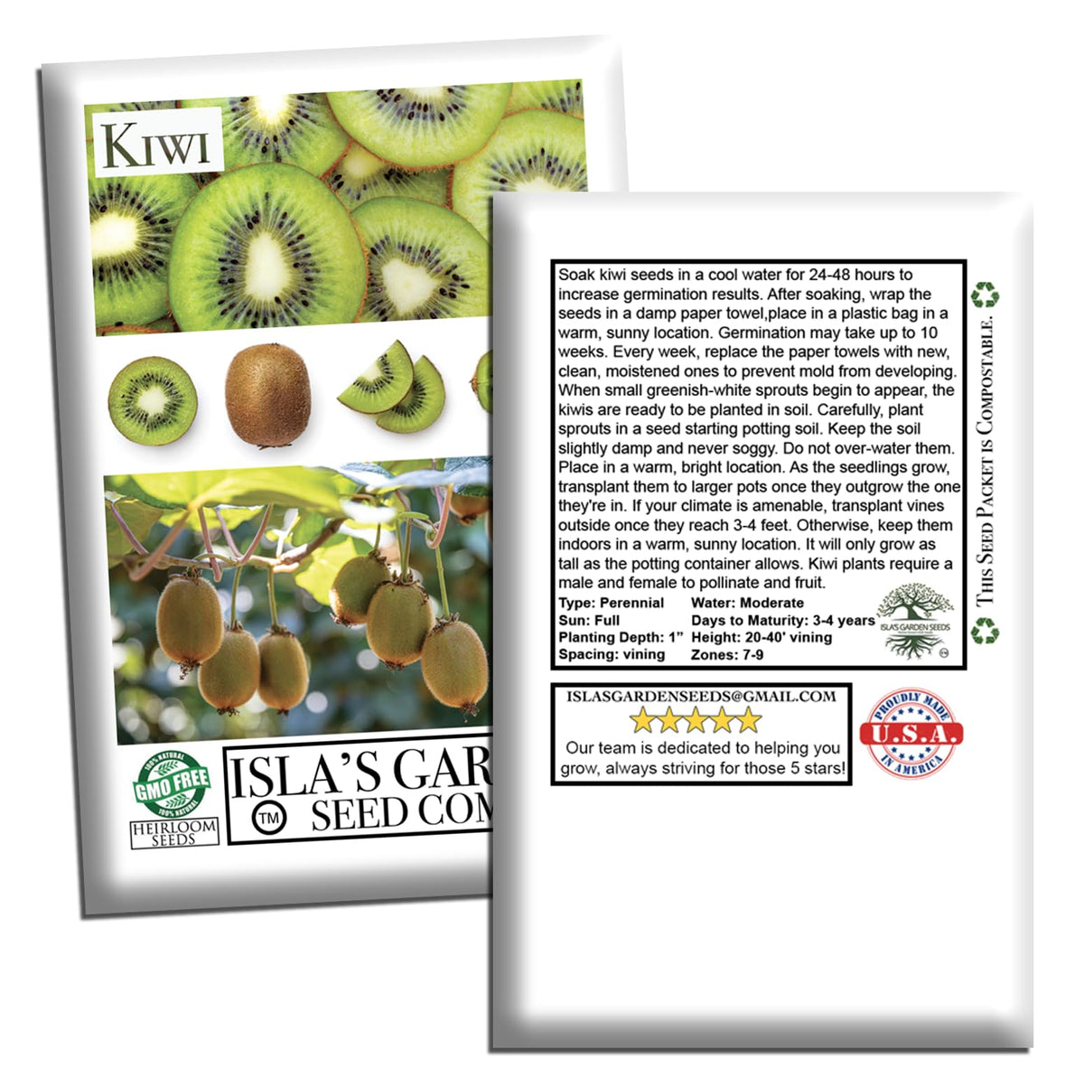 Isla's Garden Seeds kiwi vine dioecious note to plan pollination.