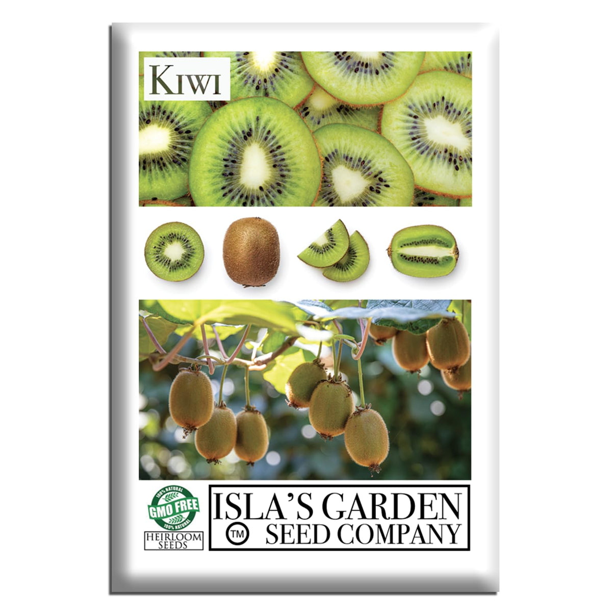 Isla's Garden Seeds kiwi vine seeds closeup shows potential for lush growth.