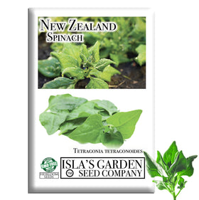 Isla's Garden Seeds New Zealand Spinach seed packet ready for planting