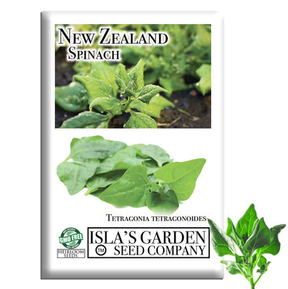 Isla's Garden Seeds New Zealand Spinach seed packet ready for planting