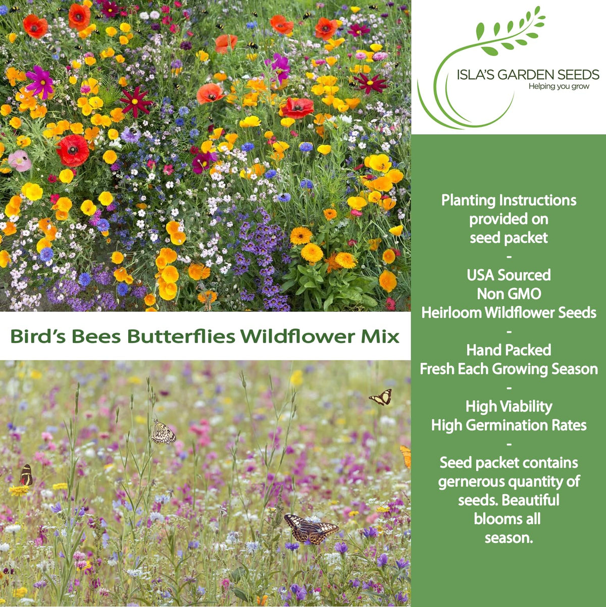 Isla's Garden Seeds pollinator-border-meadow colorfully blooming for borders.