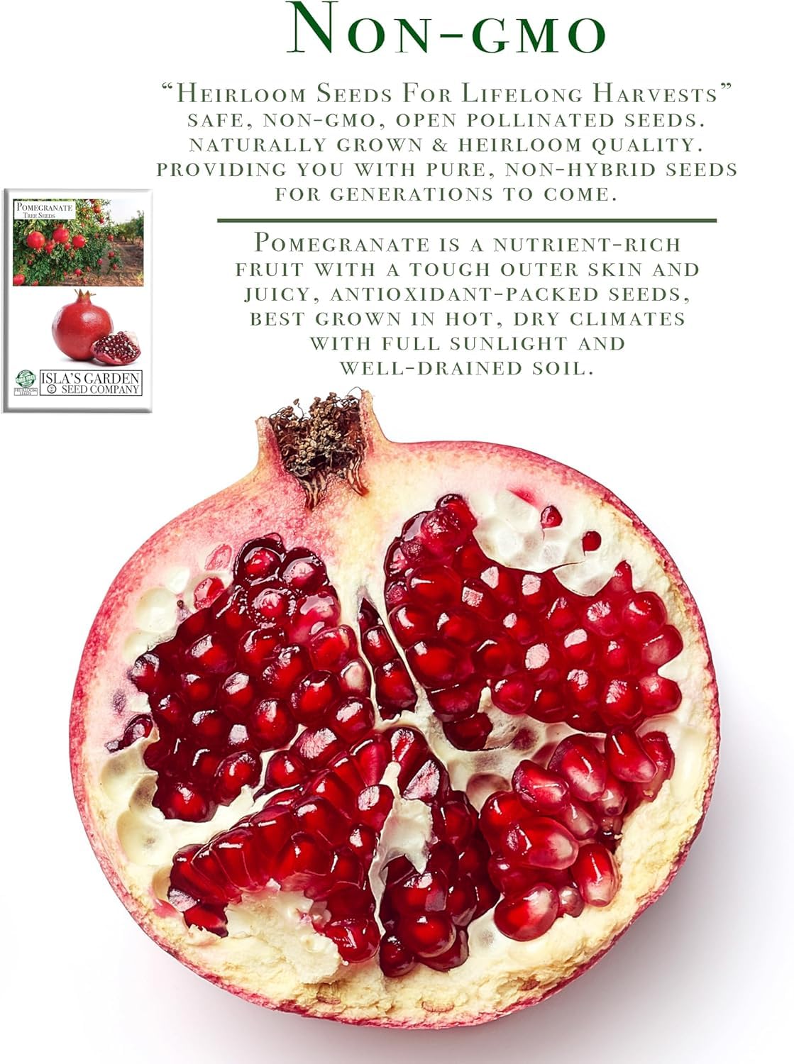Isla's Garden Seeds pomegranate leaves provide lush greenery and garden interest.