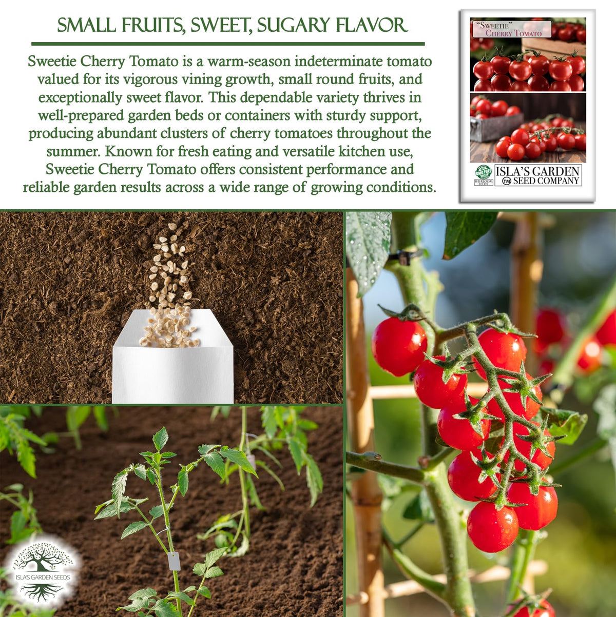 Isla's Garden Seeds Sweetie Cherry Tomato in a fresh salad bowl for bright flavor.