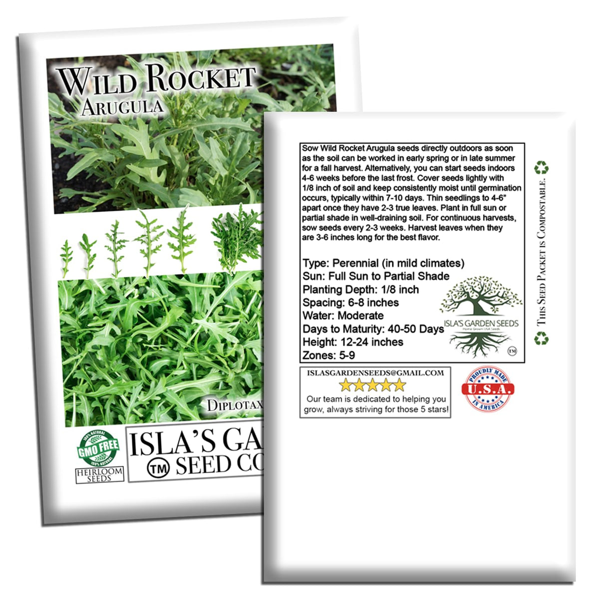 Isla's Garden Seeds Wild Rocket Arugula cool-season planting in early spring