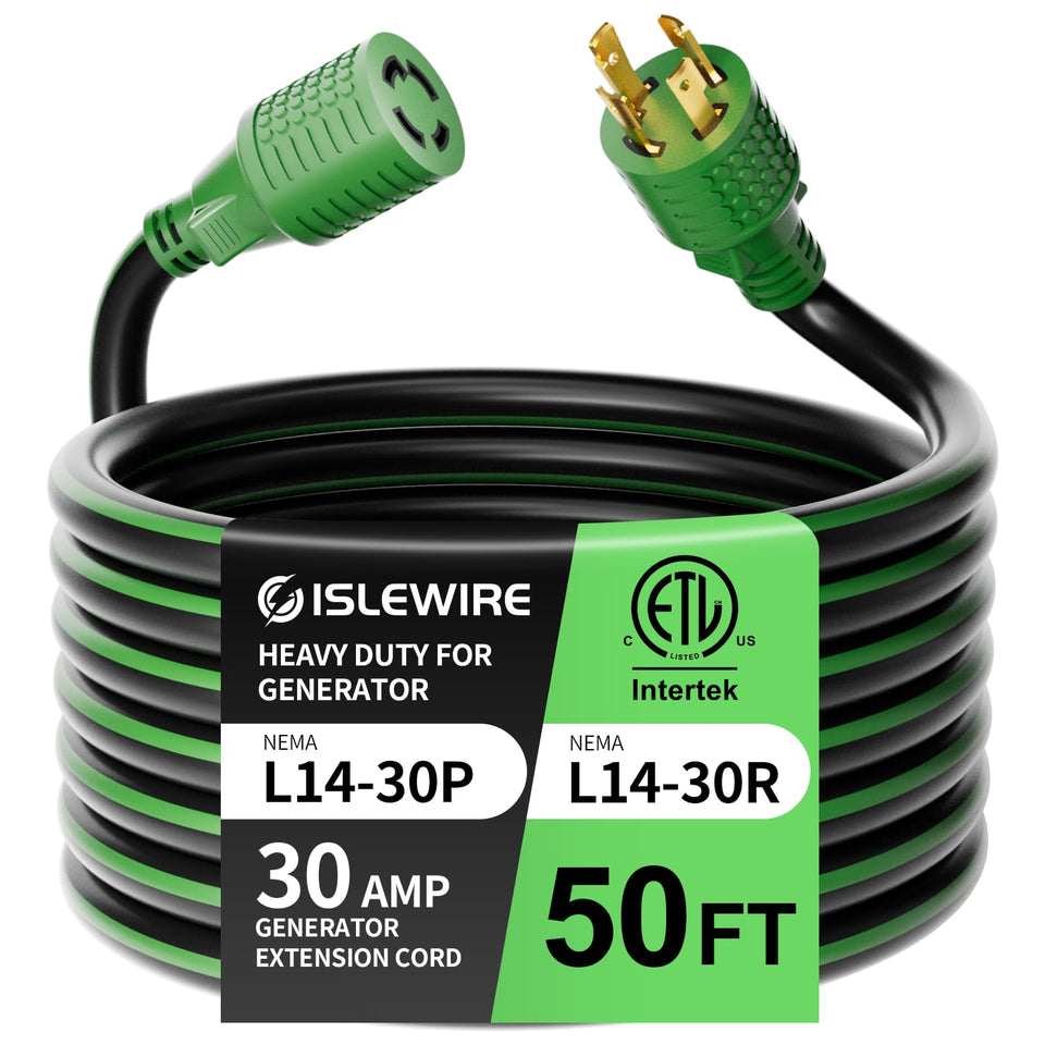 ISLEWIRE 50ft 30A generator cord for reliable home backup power.