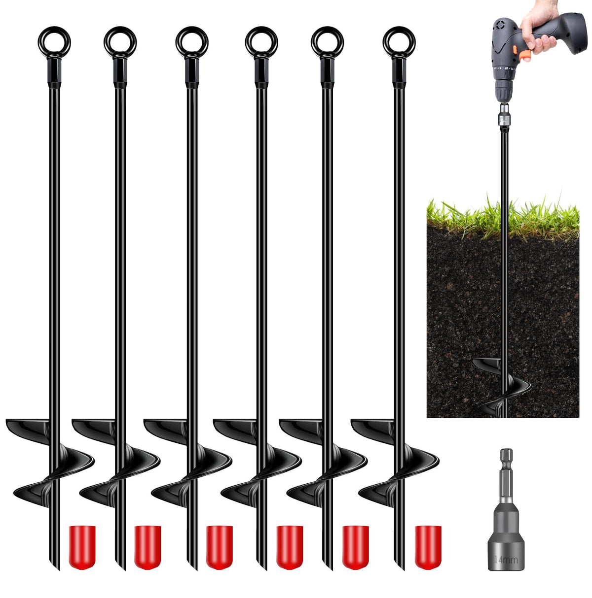 Isohit 6pc 30-inch auger anchor kit assembled for heavy-duty outdoor securing.