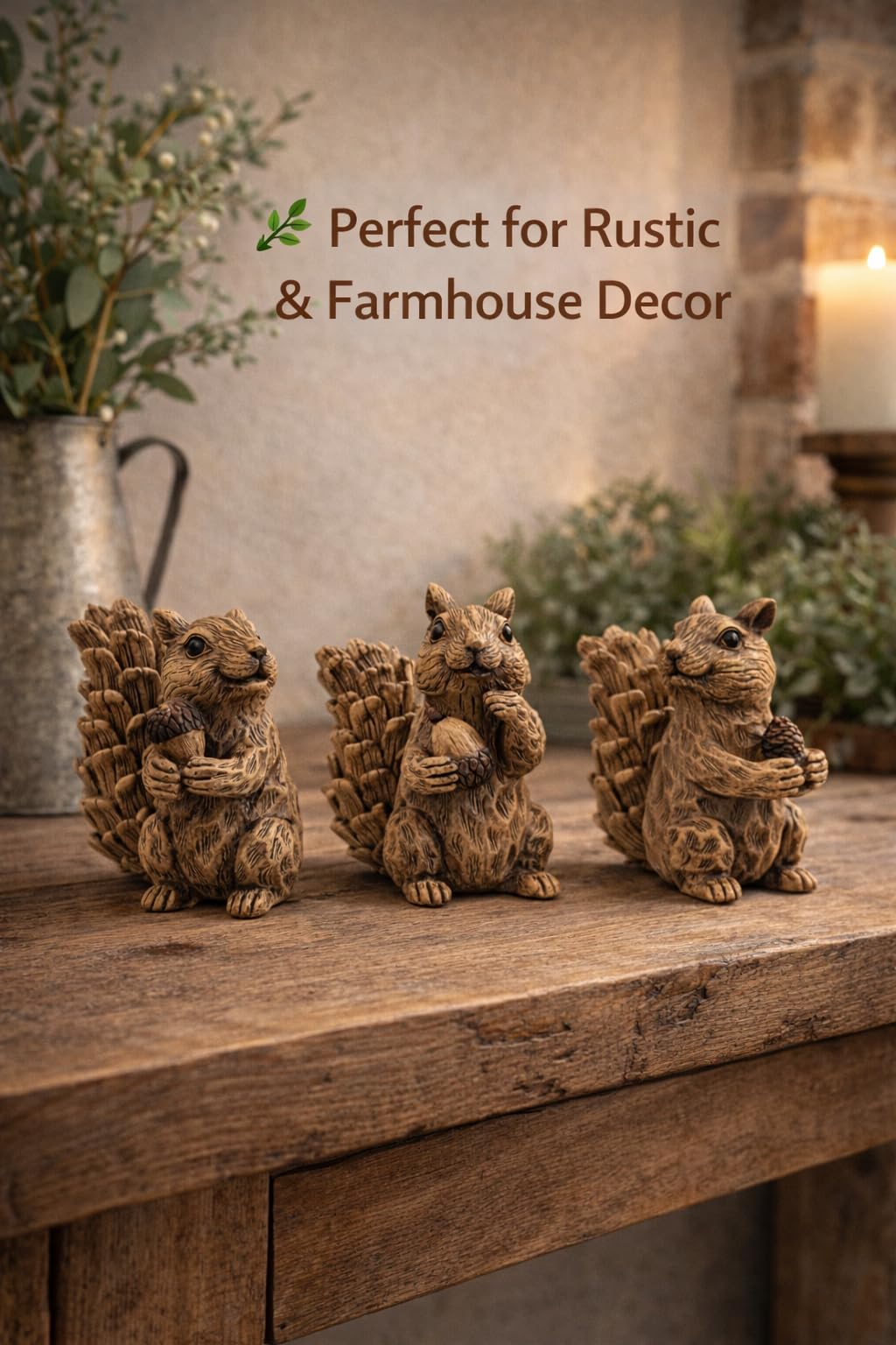 Istatue squirrel display on a shelf or mantel for nature-inspired decor