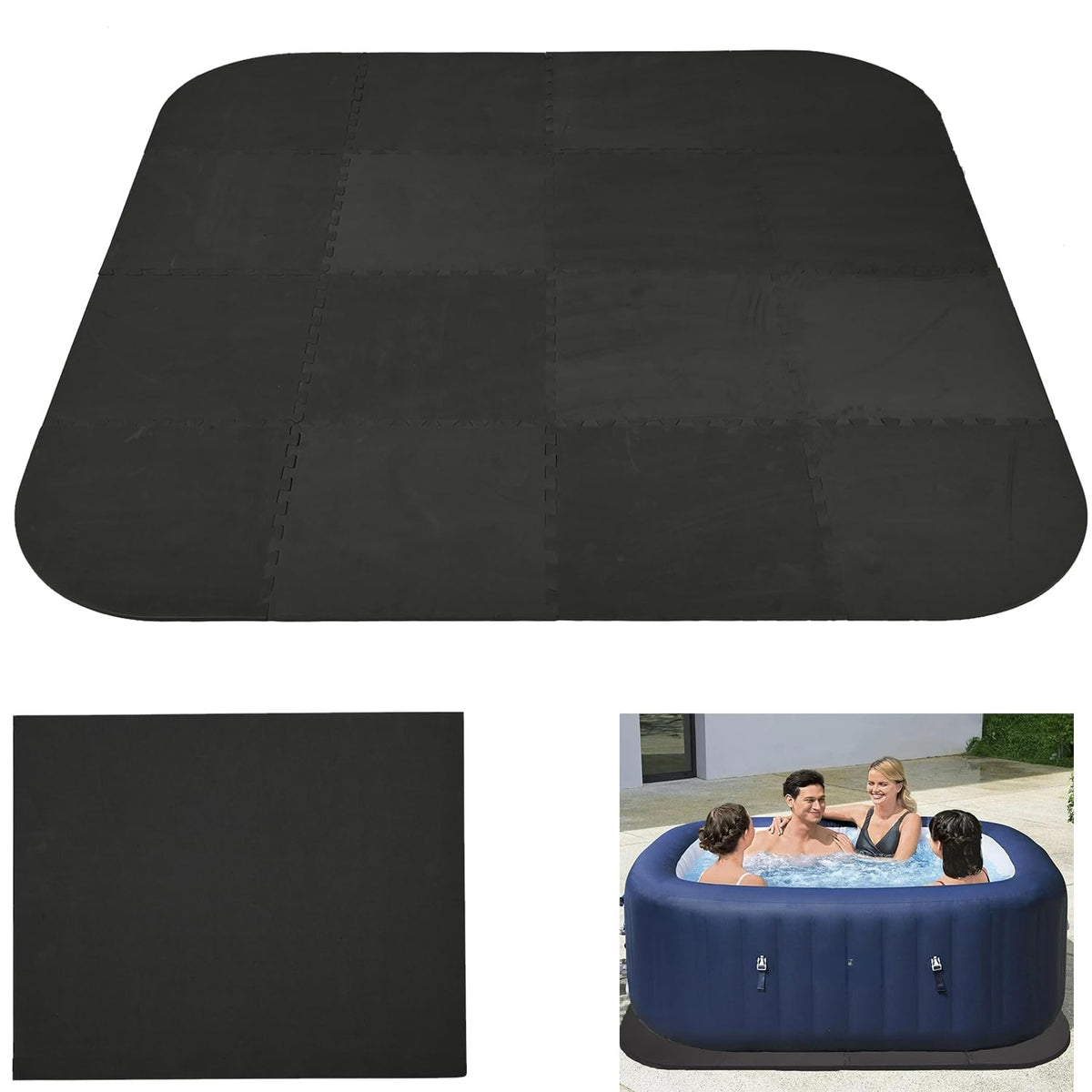 ISXACFF hot tub mat 85x85 tiles protect floors beneath the tub