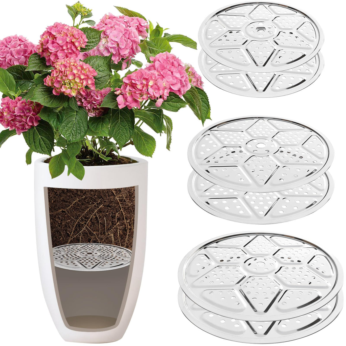 ISYOKE 6-pack round planter inserts for 10/11/13 inch pots with drainage holes.