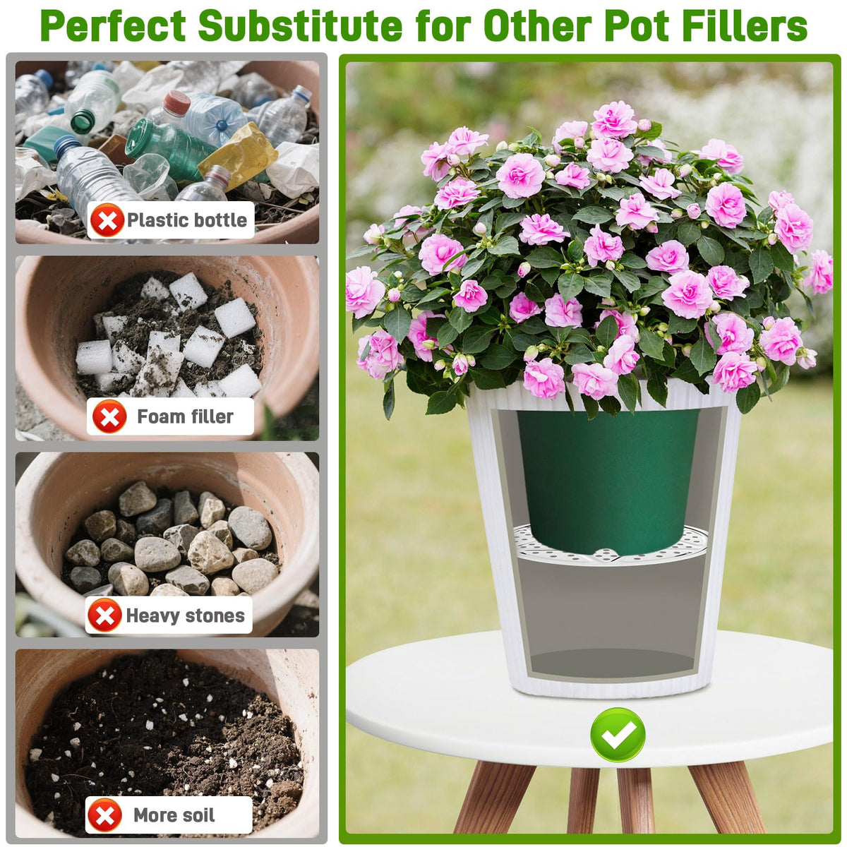 ISYOKE planter insert demonstrating reduced soil weight in a pot.