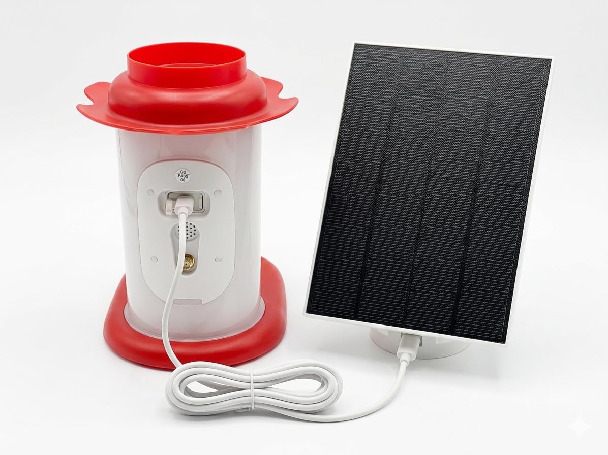 isYoung solar panel powering hummingbird-feeder-cam for wildlife viewing