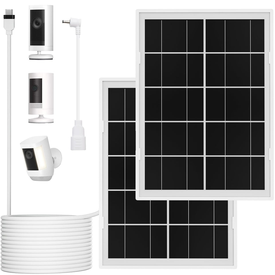 iTODOS 7W solar panel mounted on Ring Stick Up Cam for outdoor charging