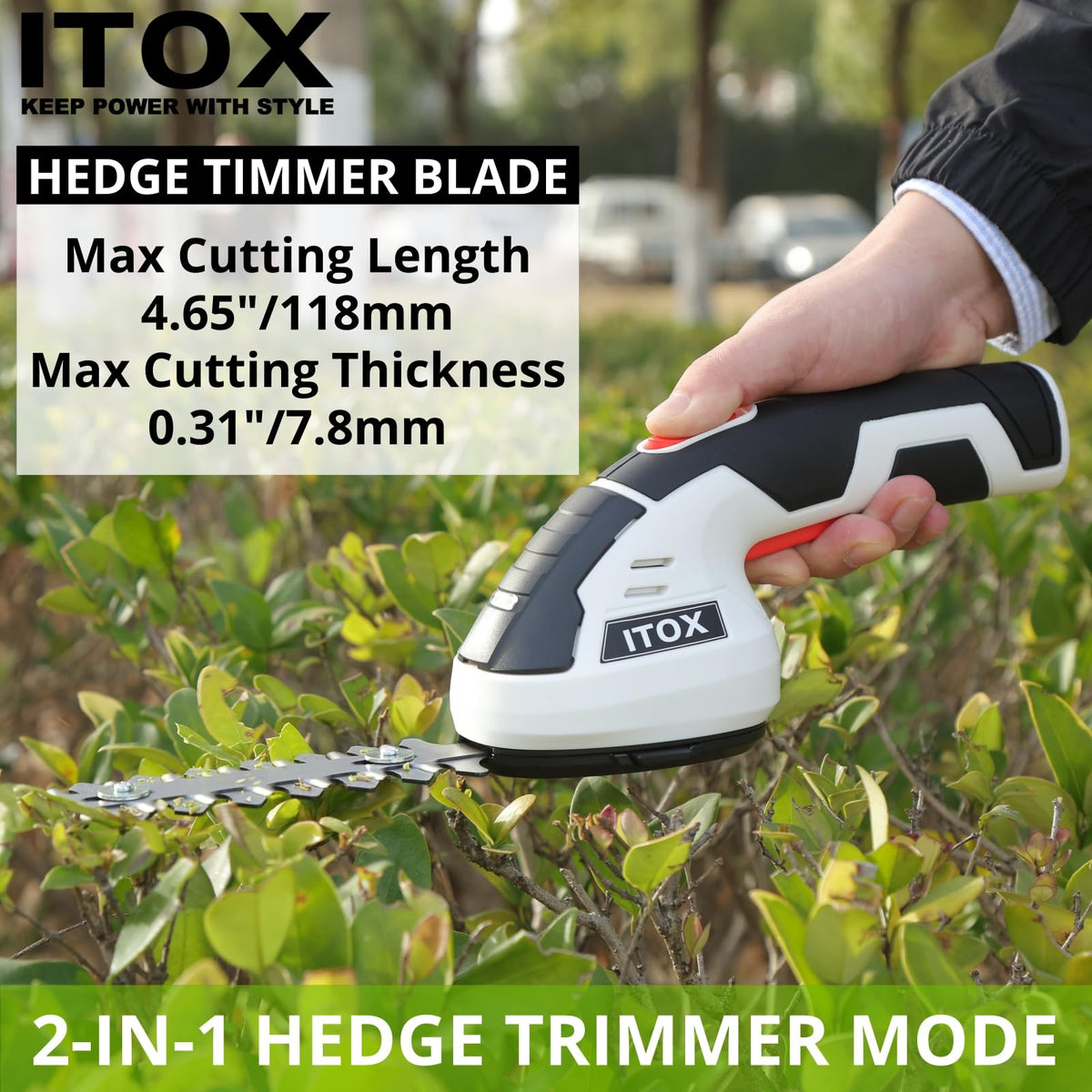 Sharp shrub blade on the ITOX for clean pruning of small branches