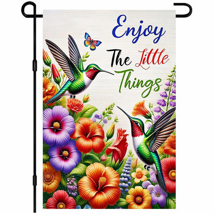 IVN Hummingbird Spring Flag shows two hummingbirds, ideal for outdoor curb appeal.
