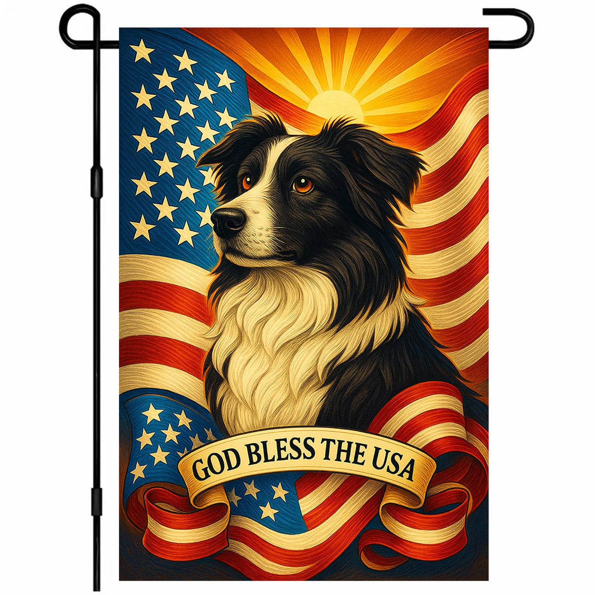 IVN schnauzer holding flag garden flag, ideal for outdoor porch display.