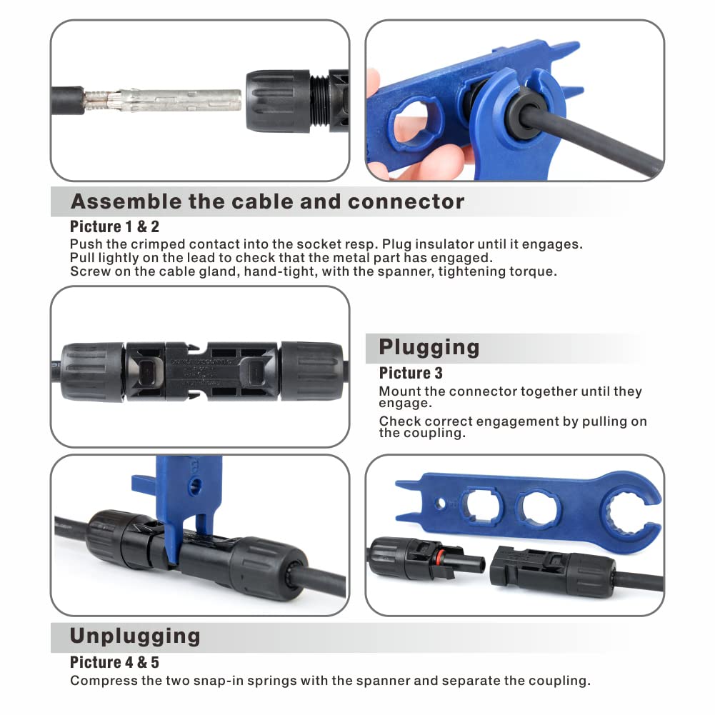 IWISS solar connectors set with four pairs ready for quick panel wiring