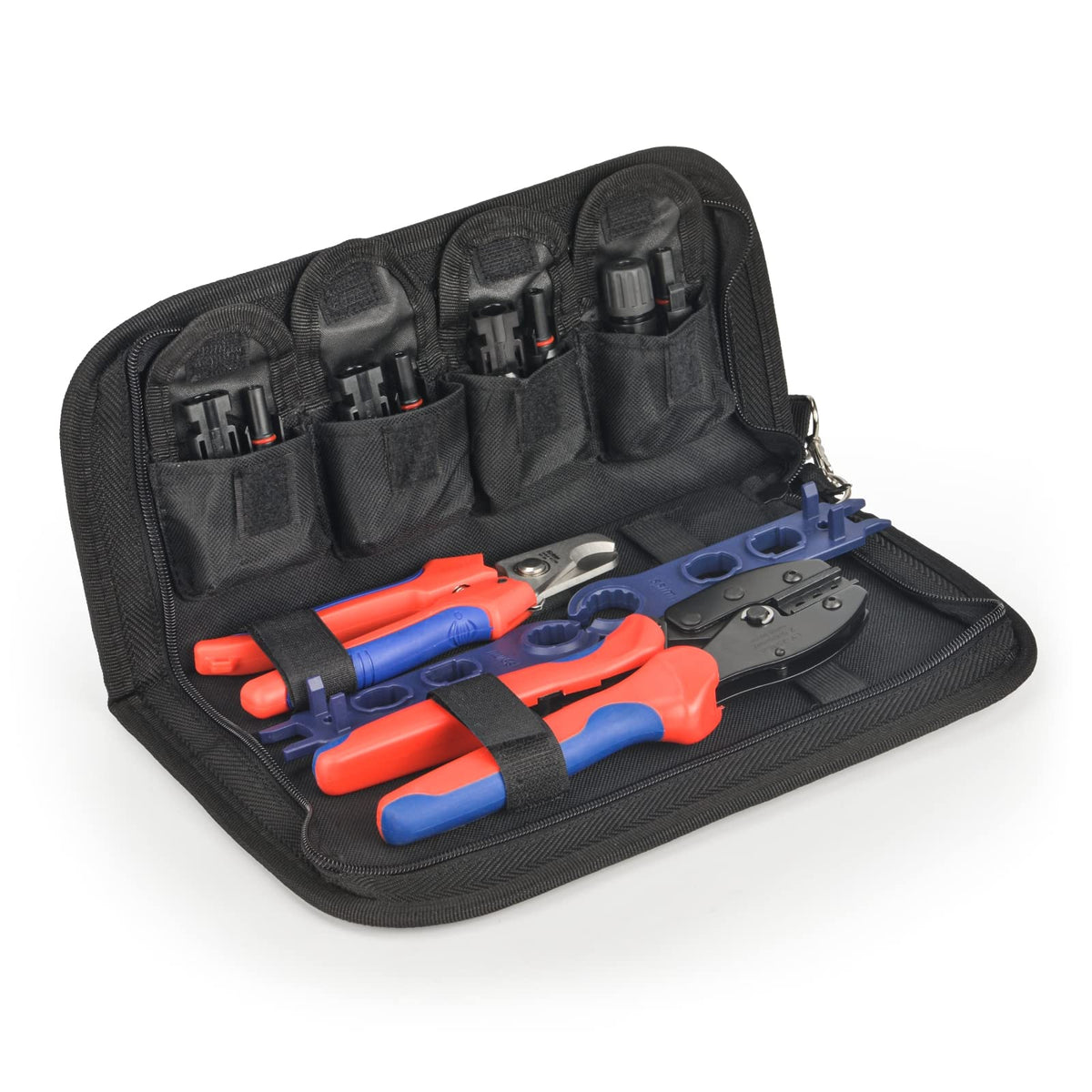 IWISS iCrimp solar tool kit in use for efficient panel crimping on site