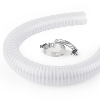 IWIWE 1.5-inch pool hose connection, clear PVC for easy flow monitoring.