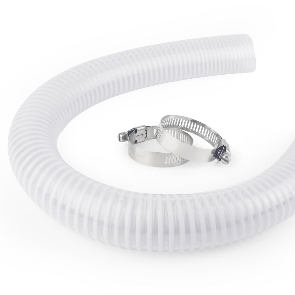IWIWE 1.5-inch pool hose connection, clear PVC for easy flow monitoring.