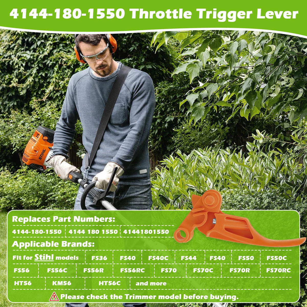 IWIWE 4144-180-1550 lever compatibility with Stihl models FS36 to HT56 sequences.