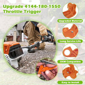 IWIWE installation guide for 4144-180-1550 throttle trigger lever on compatible Stihl trimmers.